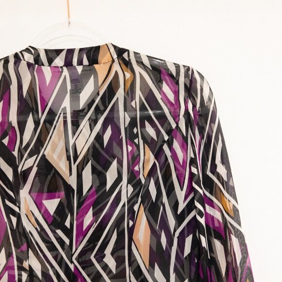 Diane Von Furstenberg Silk Ruffle Geometric Abstract Blouse Womens Size 2 - Picture 8 of 9